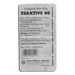 エサクティブ40 Esaktive 40,　ネキシウム ジェネリック, エソメプラゾール, 40mg, 包装裏面
